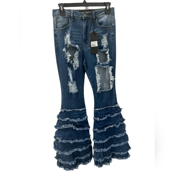 Frayed Hem Distressed Wide Leg Jeans - Picture 3 of 5